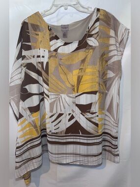 Easywear by Chicos Tropical Golden Asymmetrical Tunic Blouse Size 16/18 XL
